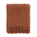CREVENT Farmhouse Boho Knitted Throw Blanket for Couch Sofa Chair Bed Home Decoration, Soft Warm Cozy Light Weight for Spring Summer Fall (60''X80'' Caramel)