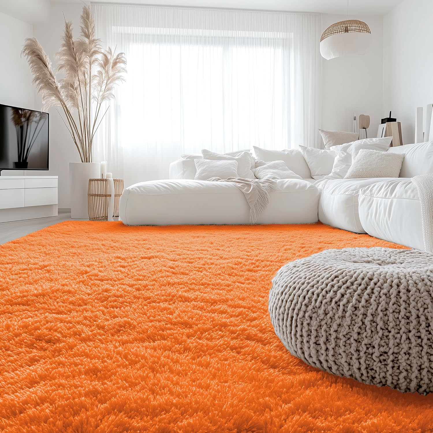 OLANLY Large Area Rug - Soft Fluffy Shaggy Indoor Carpet for Living Room & Bedroom | 8x10, Orange