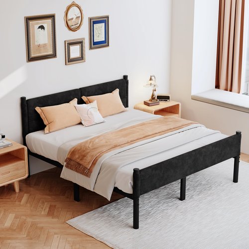 Henshwon Metal Bed Frame,14Inch Full Size Bed Frame with Storage Space,Heavy Duty Sturdy Mattress Foundation,Easy Assembly,No Box Spring Needed,Black Full