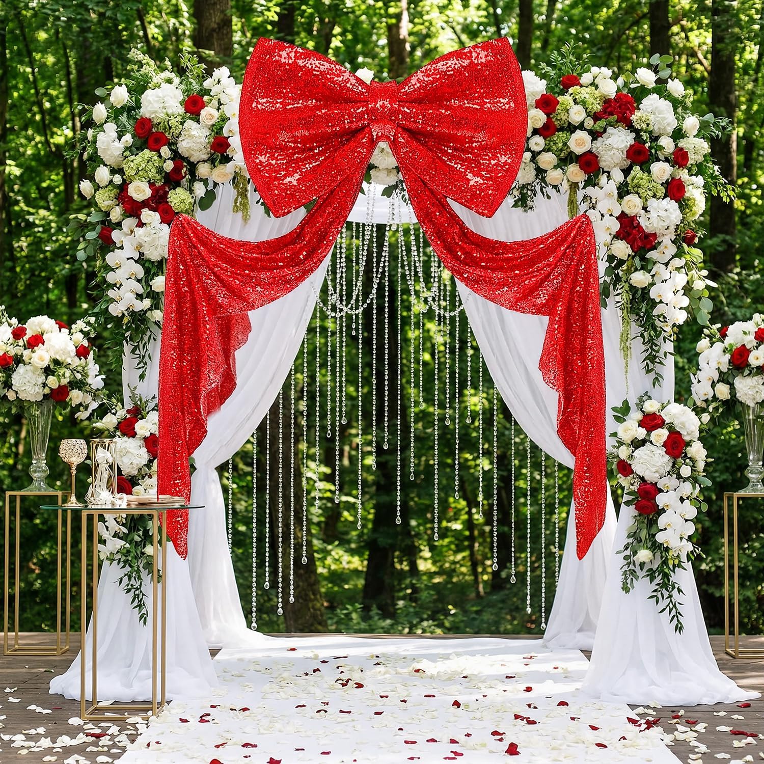 Sequin Giant Bow - Oversized Red Decoration with Long Ribbon | 75 x 23 Inch for Weddings & Parties