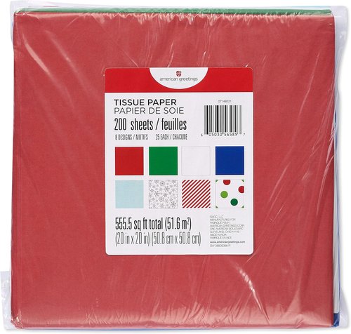 American Greetings Bulk Christmas Tissue Paper - 200 Sheets in Candy Cane Stripes & Polka Dots | Perfect for Gifts & Crafts (20" x 20")