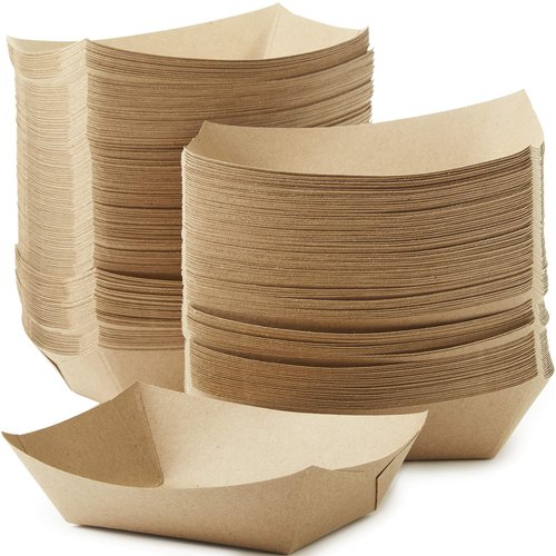 Eco Friendly USA-Made 3lb Food Holder Trays 250 Pk. Compostable Kraft Paper Container for Diners, Concession Stands or Camping. Best Sturdy 3 Lb Disposable Party Snack Boat for Nachos Tacos or BBQ.