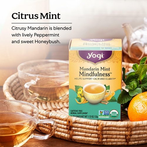 Yogi Tea Mandarin Mint Mindfulness - 16 Tea Bags per Pack (6 Pack) - Organic Mandarin Mint Tea - Calming Herbal Tea - Includes Ashwagandha, Reishi Mushroom, Mandarin, Peppermint & More