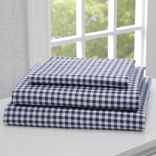 Delta Children 3-Piece Twin Sheet Set - Includes 1 Flat Sheet, 1 Fitted Sheet & 1 Pillowcase, Navy Gingham