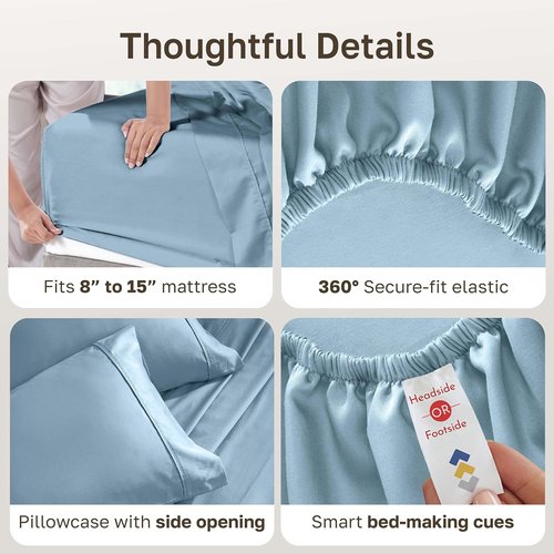 California Design Den Twin Bed Sheet Set - 100% Soft Cotton, 400 Thread Count, Silky Smooth Sateen - Sky Blue