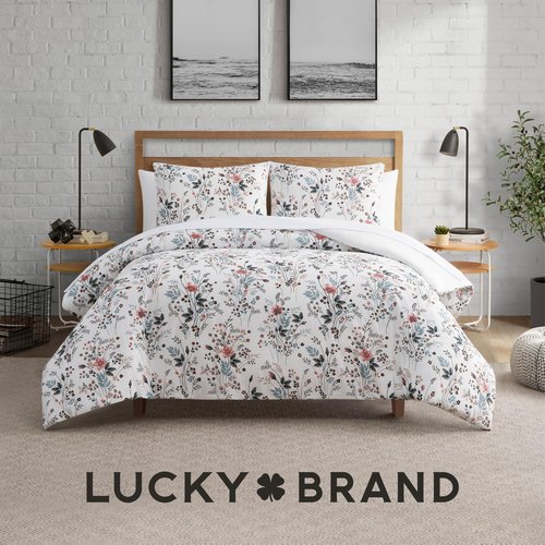Lucky Brand Wildflower Beige Duvet Cover Set - Full/Queen Size - 3 Piece Luxurious Bedding Ensemble