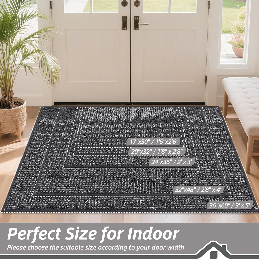 BEQHAUSE Dirt Trapper Door Mat - Non-Slip, Washable Entryway Rug | 17" x 30", Charcoal, Low Profile