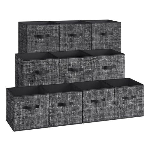 SONGMICS Storage Cubes, 13 x 13 x 13 Inches Non-Woven Fabric Bins with Double Handles, Set of 10, Closet Organizers for Shelves, Foldable, for Clothes, Ink Black UROB133B01
