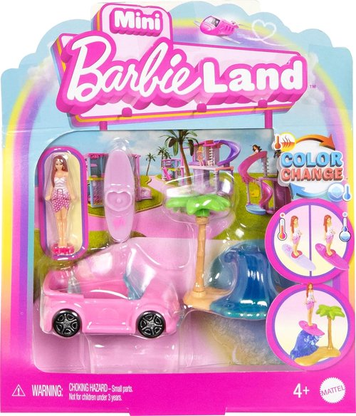 Barbie Mini Doll & Beach Convertible Vehicle Set - 1.5-Inch Doll with Color-Change Feature & Accessories