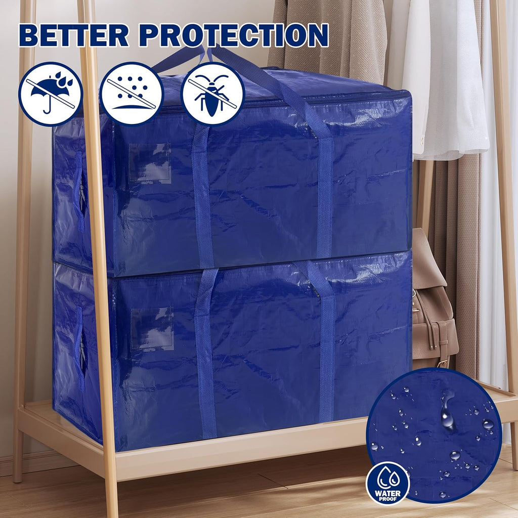 Skiennix Extra Heavy Duty Moving Bags - 8 Pack Large Storage Totes with Strong Zipper & Handles | Dark Blue - 24 Gal
