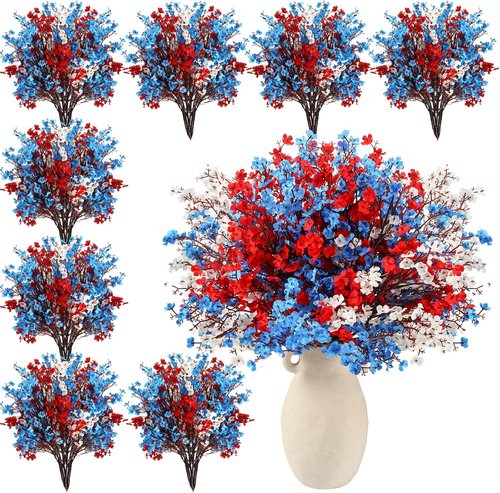 Lyrow Patriotic Artificial Flowers - 24 Pcs Red, Blue & White Floral Arrangements for 4th of July Decor | Perfect for Memorial Day & Table Centerpieces
