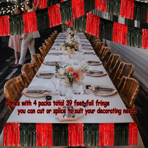 4 Pack 10 Feet Black Red Parade Floats Foil Fringe Garland Metallic Tinsel Streamers Banner Fringe Curtain Banner for Halloween Graduation Homecoming Birthday Party Decorations (Black, Red)