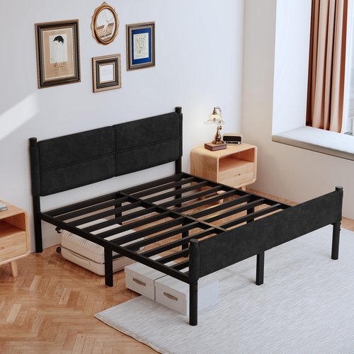 Henshwon Metal Bed Frame,14Inch Full Size Bed Frame with Storage Space,Heavy Duty Sturdy Mattress Foundation,Easy Assembly,No Box Spring Needed,Black Full
