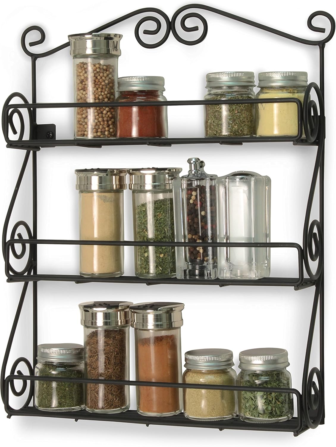 Spectrum Diversified 3-Tier Wall-Mounted Spice Rack Organizer - Traditional Design for Kitchen & Cabinet