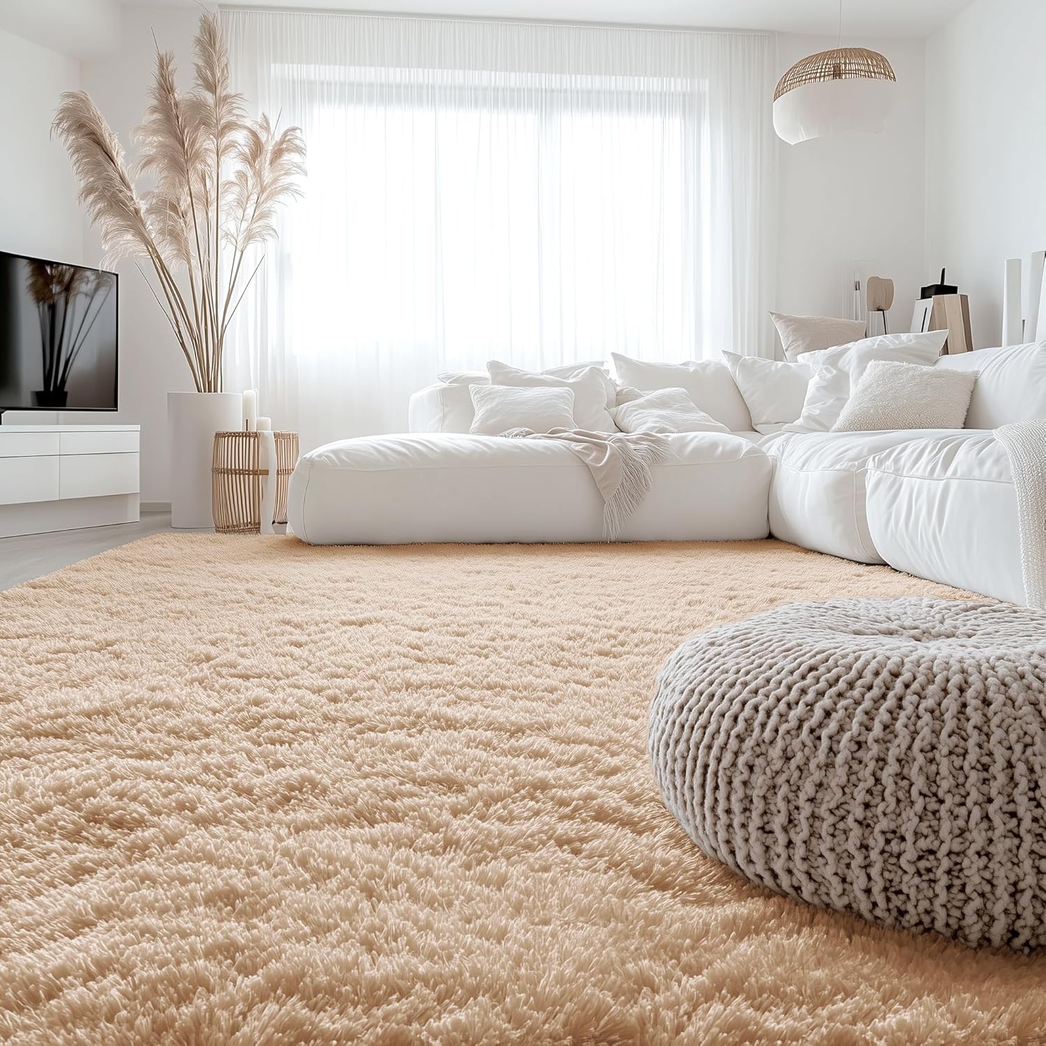 OLANLY Large Area Rug - Soft Fluffy Shaggy Carpet for Living Room & Bedroom | Machine Washable, Beige