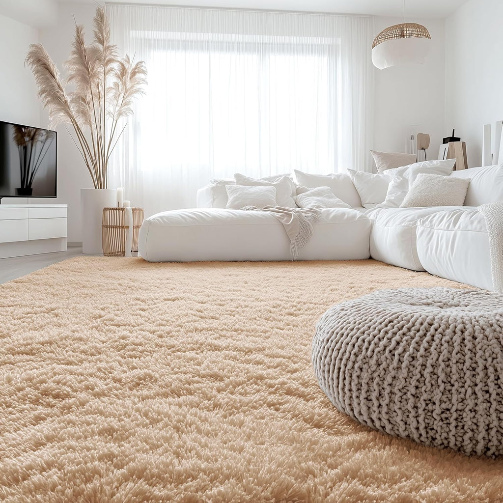 OLANLY Large Area Rug - Soft Fluffy Shaggy Carpet for Living Room & Bedroom | 9x12 Beige