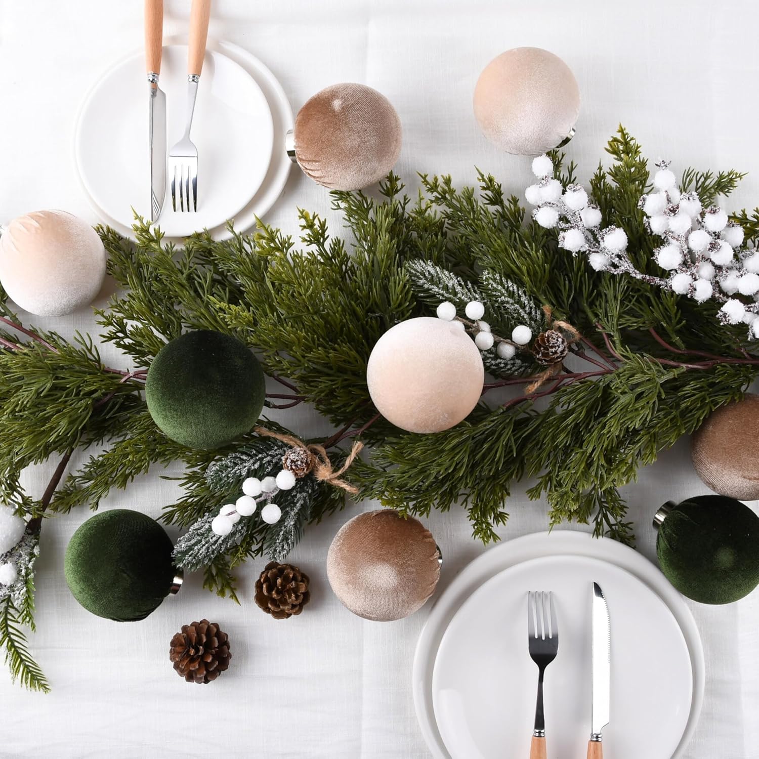 Velvet Christmas Tree Ornaments by [Brand Name] - Shatterproof 15-Piece Set in Multicolor Green, Brown, and Neutral | 80mm (3.15 Inch)