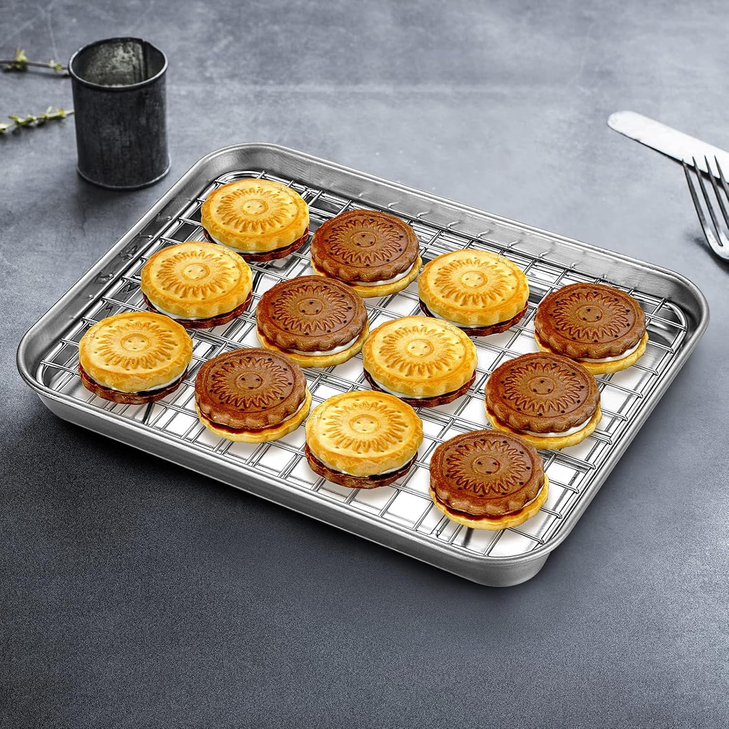 Yododo Baking Sheet Set - Stainless Steel Cookie Sheets with Cooling Racks | 9-Inch, Non-Toxic, Heavy Duty