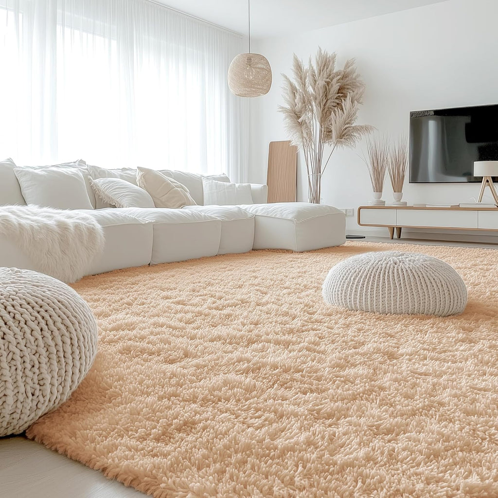 OLANLY Large Area Rug - Soft Fluffy Shaggy Indoor Carpet for Living Room & Bedroom | 9x12 Beige