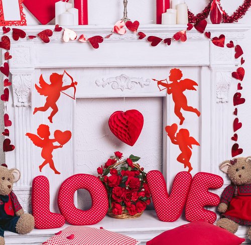 Gift Boutique 24 Pack Valentine Red Glitter Cupid Cutouts 11 Inch Large Cardboard Cut Outs Wedding Classroom Window DIY Craft Party Supply Decorations