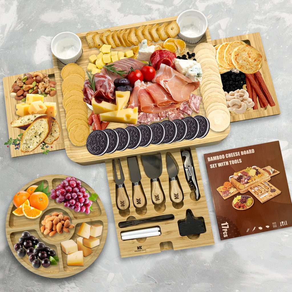 Kiaansh-Kiavi Kiaansh and Kiavi Charcuterie Boards Gift Set: Bamboo Cheese Board Set. Perfect for wedding gifts, Bridal shower and House Warming Gifts., Large