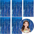 Skiennix 5 Pack Blue Metallic Tinsel Foil Fringe Curtains - Perfect for Photo Booths & Celebrations