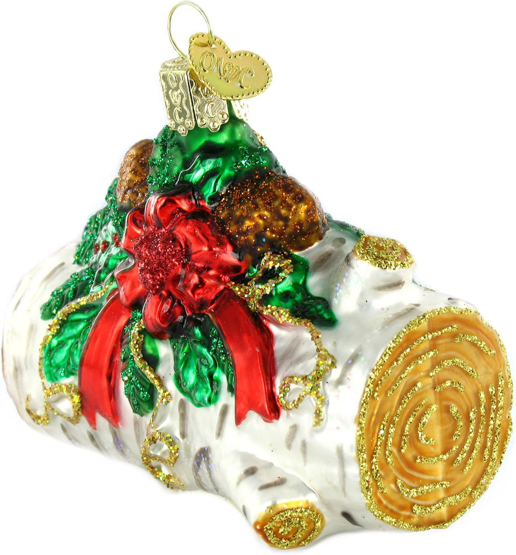 Old World Christmas Yule Log Glass Blown Ornament - Handcrafted Holiday Decoration for Trees