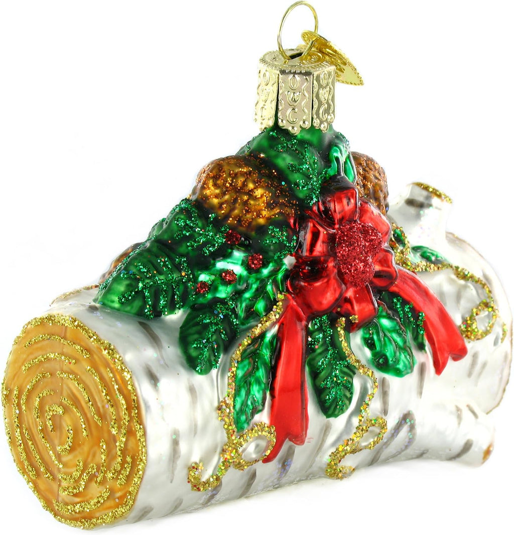 Old World Christmas Yule Log Glass Blown Ornament - Handcrafted Holiday Decoration for Trees