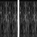 2026 Graduation Party Decorations | 2 Pack Black Backdrop with Metallic Fringe Tinsel Curtains - 3.28 FT x 7.05 FT