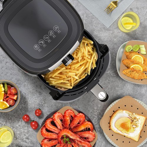 HOFHTD Air Fryer Liners - 200 Pcs Perforated Parchment Paper Sheets, 8.5 Inch for Baking & Steaming