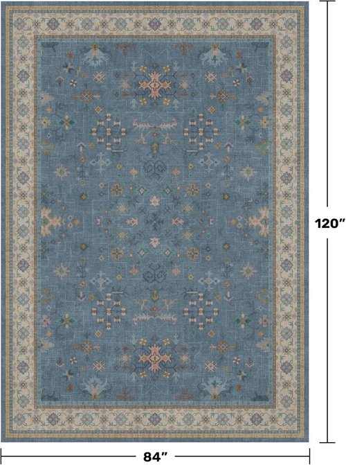 Hazo Haus Boho Accent Area Rug - Soft Non-Slip 7x10 Dusky Blue Design for Living Room & Bedroom