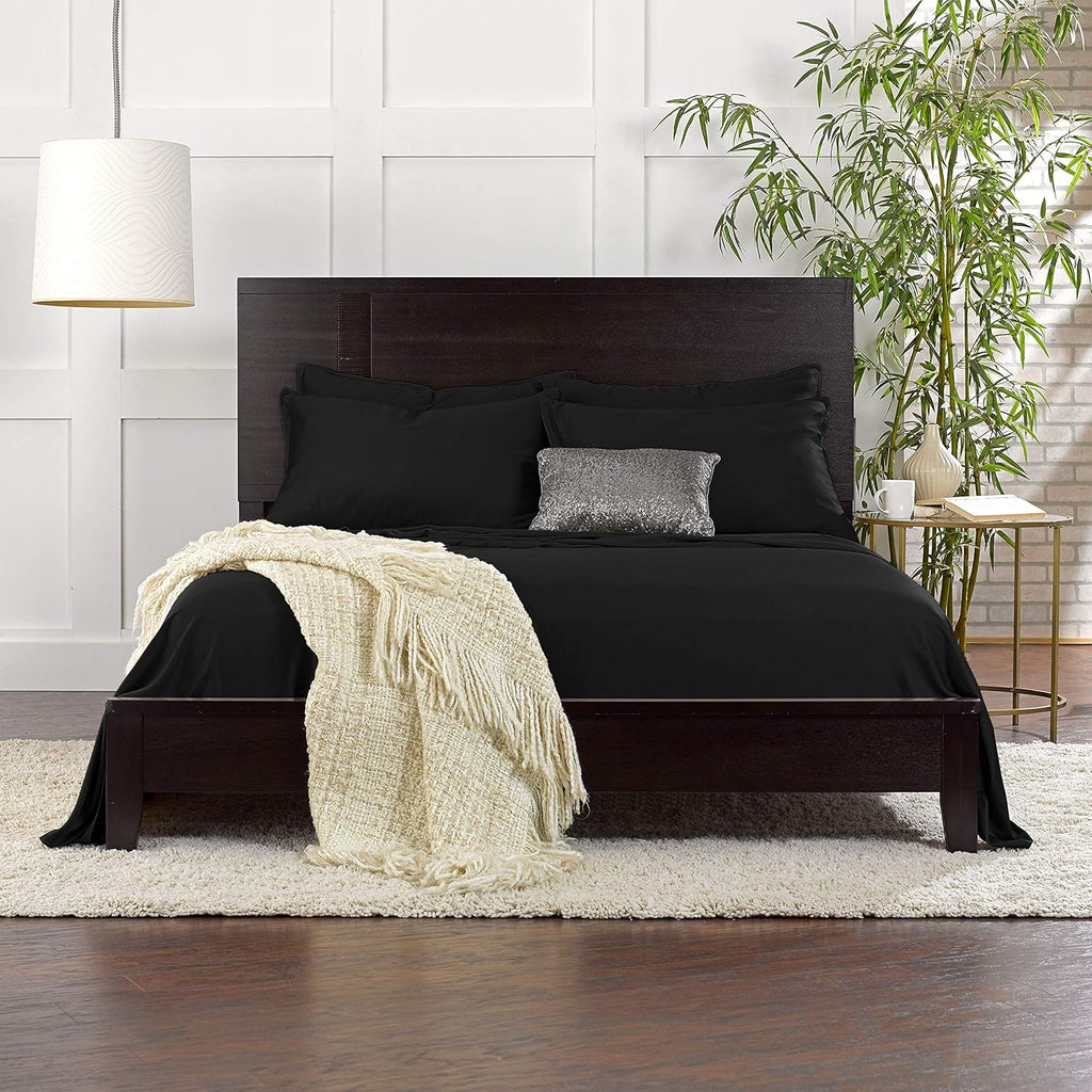 Pure Bamboo Twin Sheets - Luxuriously Soft & Cooling 100% Organic Viscose Bed Sheet Set | Black, Double Stitching
