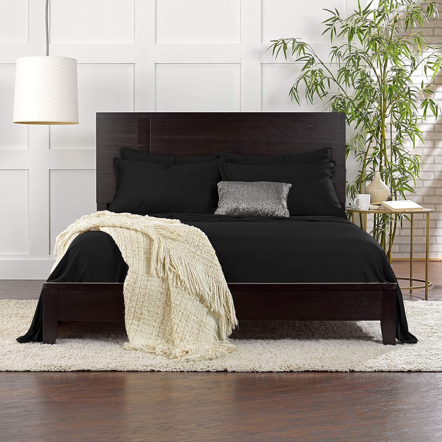 Pure Bamboo Twin Sheets - Luxuriously Soft & Cooling 100% Organic Viscose Bed Sheet Set | Black, Double Stitching