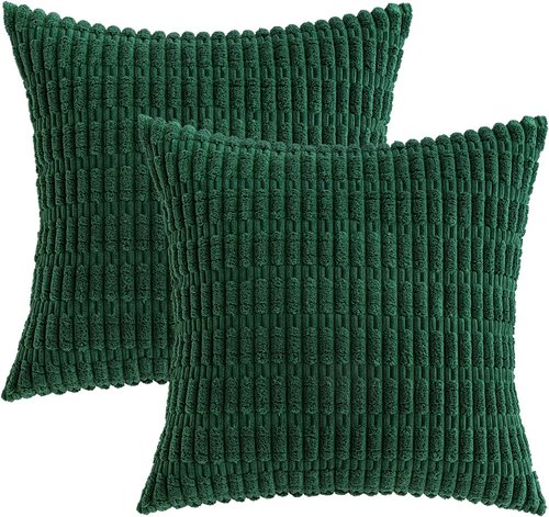 MIULEE Euro Sham Pillow Covers - Soft Dark Green Corduroy | 24x24 Inch Boho Striped Decor for Sofa & Bed