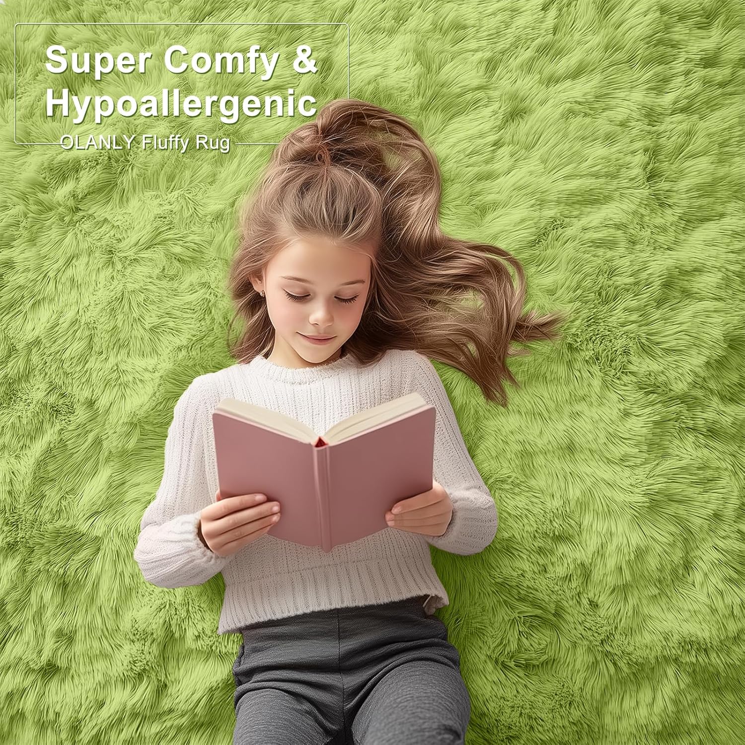 OLANLY Soft Fluffy Shaggy Runner Rugs - Machine Washable 2x8 for Hallway & Bedroom | Grass Green Decor