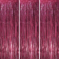 Voircoloria Foil Fringe Backdrop Curtains - 3 Pack Burgundy Tinsel Streamers for Graduation & Retro Parties
