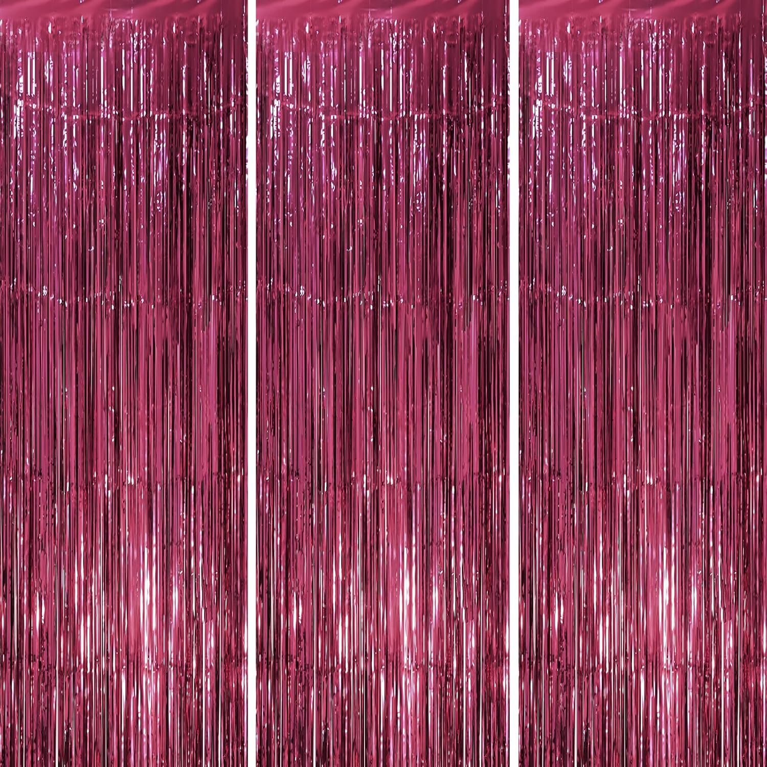 Voircoloria Foil Fringe Backdrop Curtains - 3 Pack Burgundy Tinsel Streamers for Graduation & Retro Parties