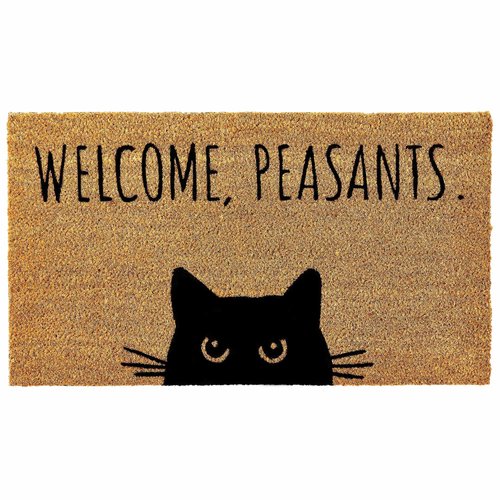 KANKUN Coco Coir Door Mat with Heavy Duty Backing, Welcome Doormat (17" x 30"), Doormat Entrance (Cat)