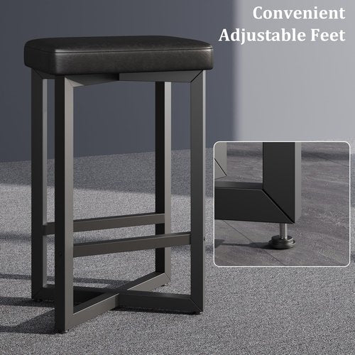 IDEALHOUSE Bar Stools Set of 4, 24.6" Counter Height Backless Barstools, Upholstered PU Leather Seats with Metal X-Frame & Footrest, Modern Kitchen Stools for Home Bar, Dining Room, Black