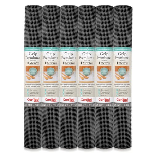 Con-Tact Brand Grip Premium with Microban Non-Adhesive Contact Shelf and Drawer Liner, 20" x 4', Graphite, 6 Rolls