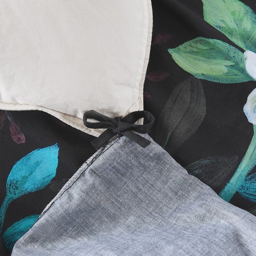 Lush Decor Fantasy Floral Cotton Duvet Cover 3 Piece Set Full/Queen Black - Floral Duvet - Black Bedding Set - Goth Bedding - Modern Victorian Decor