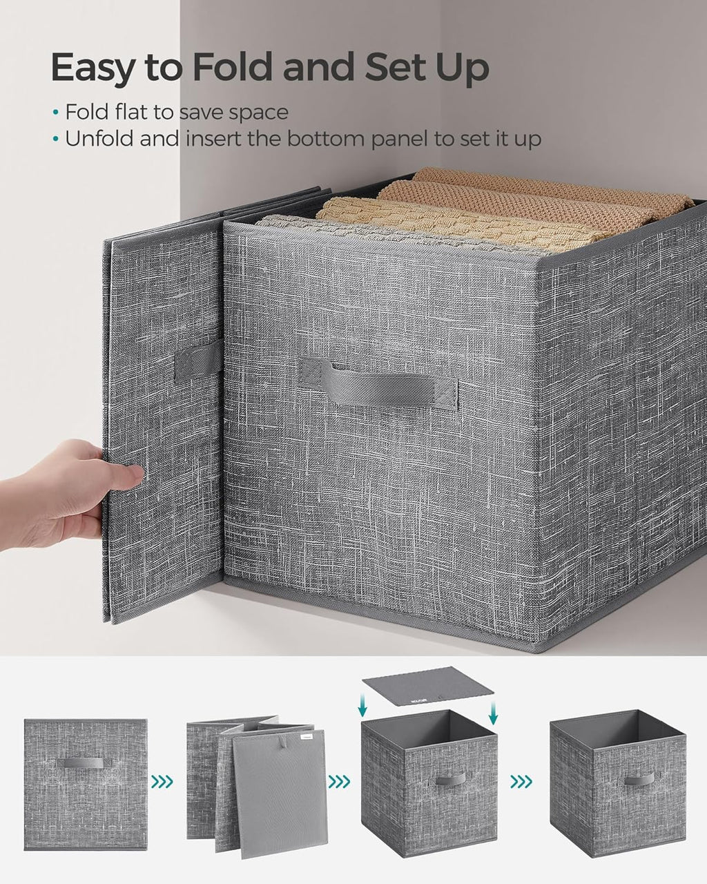 SONGMICS Storage Cubes - Foldable Non-Woven Fabric Bins with Double Handles - Set of 8, Cattail Gray, 13 x 13 x 13 Inches