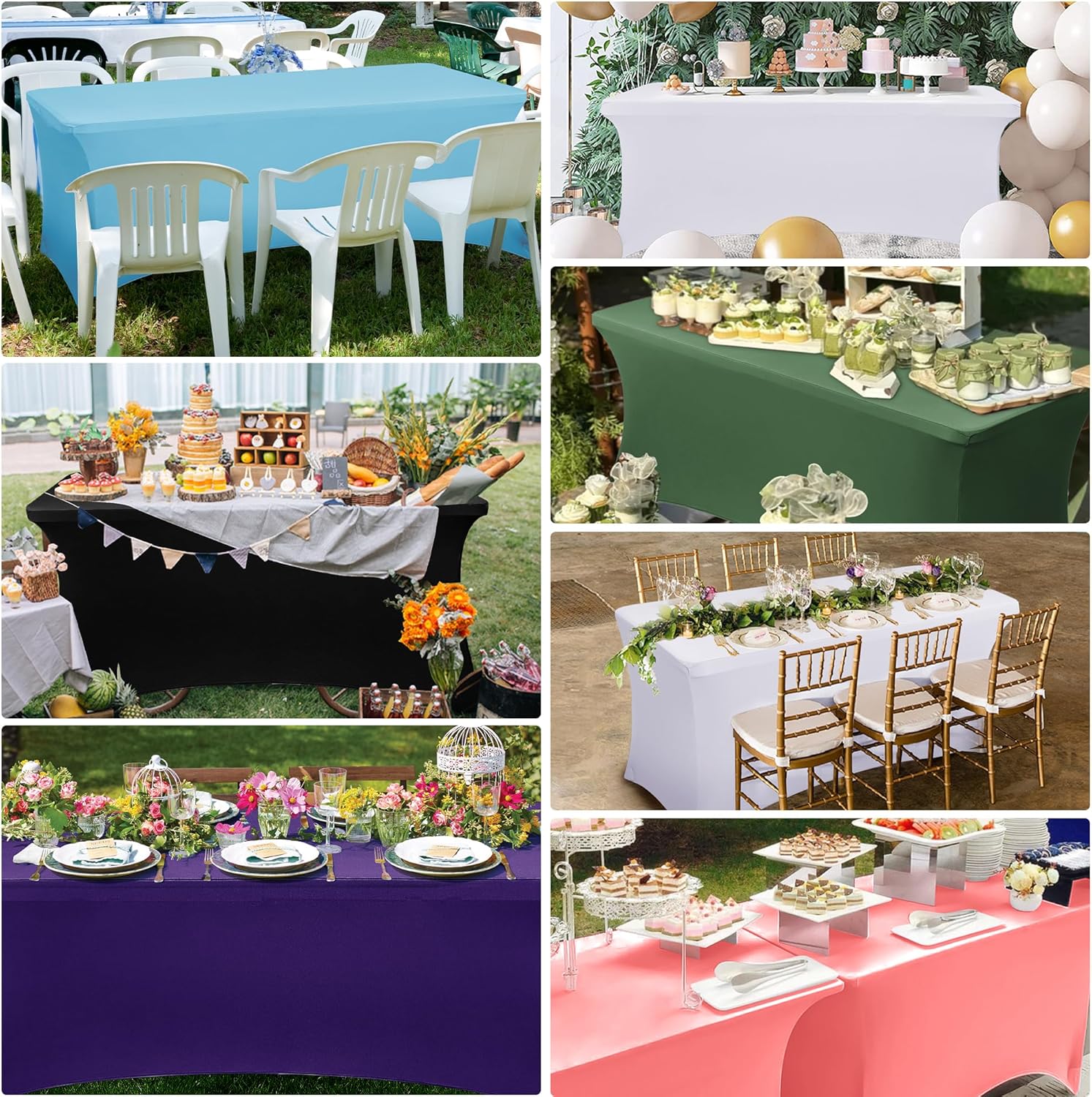 Obstal 6 Pack Stretch Spandex Table Covers - Fitted Tablecloths for 6 FT Tables | Silver, 72" L x 30" W x 30" H