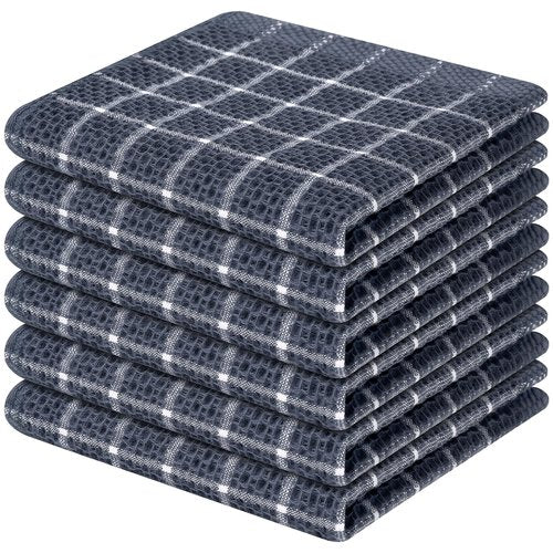 Homaxy 100% Cotton Dish Cloths, 6 Pack-12 X 12 Inches, Check Design Waffle Weave Dish Rags for Washing Dishes, Ultra Absorbent and Fast Drying Dishcloths, Grey