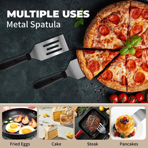 2Pcs Stainless Steel Spatula Set,Spatula for Cast Iron Skillet,Metal Spatula for Cooking with Heat Resistant Handle,Metal Spatulas for kitchen use for Pancakes,Frying steak Burger and Desserts