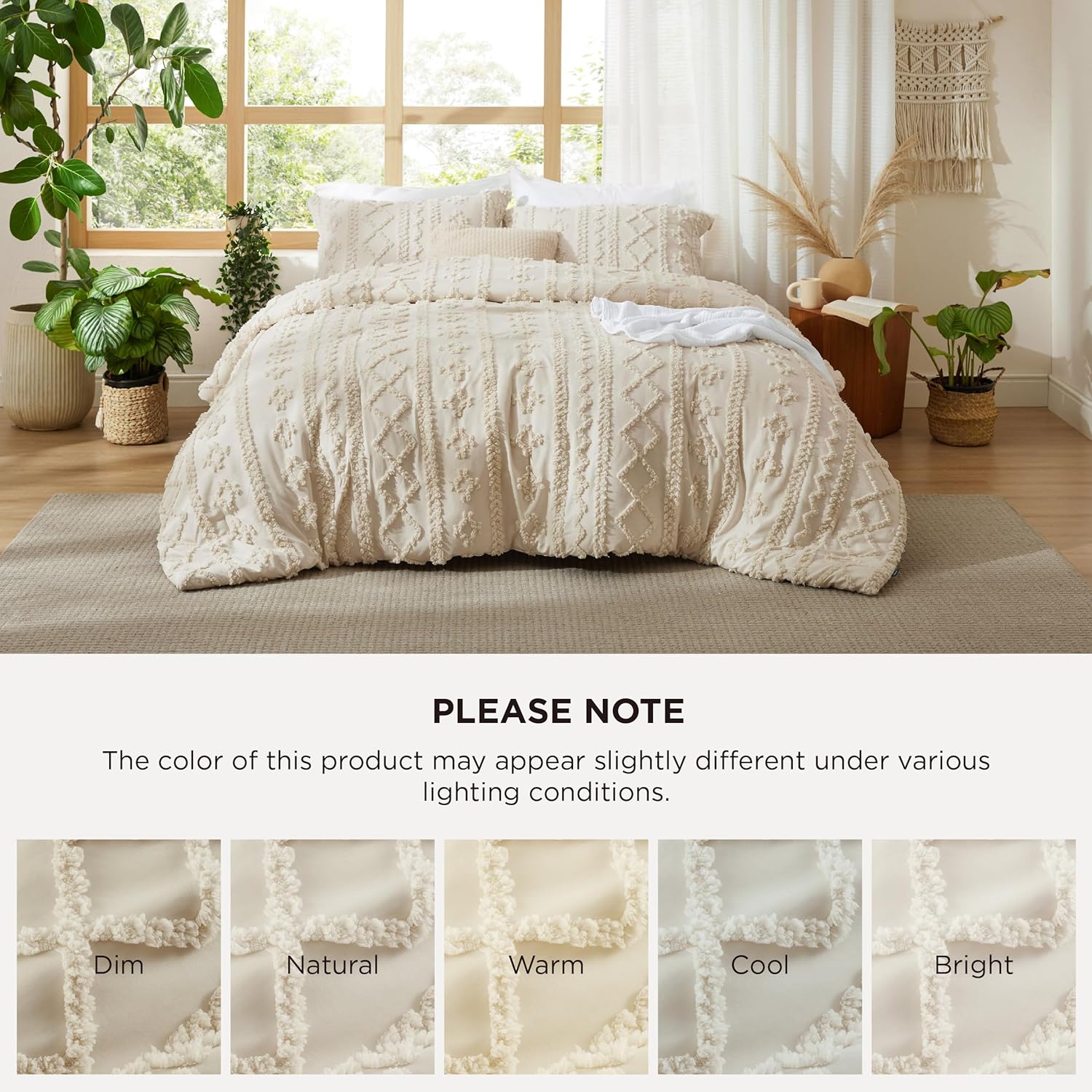 Bedsure Tufted Boho Comforter Set - Queen Size Beige Bedding with GentleSoft™ Fabric | 3-Piece Farmhouse Style