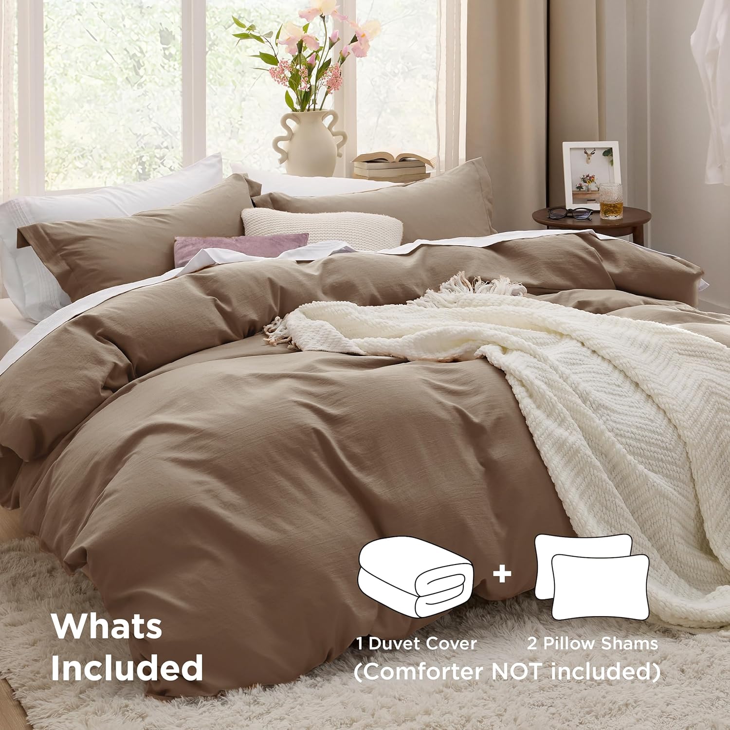 Bedsure Coffee Duvet Cover - Full Size 3-Piece Extra Soft Cotton-Like Polyester Bedding Set | 80x90 Inches with Zipper Closure & 2 Pillow Shams