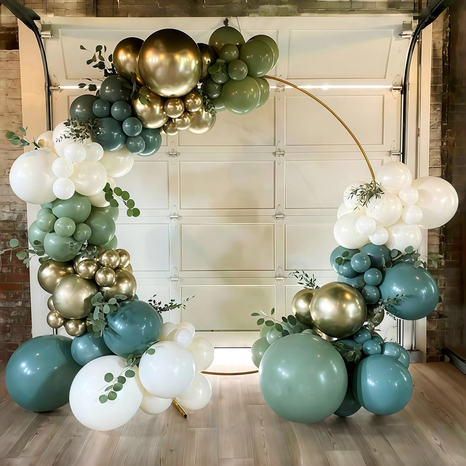 Skiennix Balloon Garland Kit - 107 PCS Dusty Sage Green & Gold Arch for Boho Birthday & Wedding Decor
