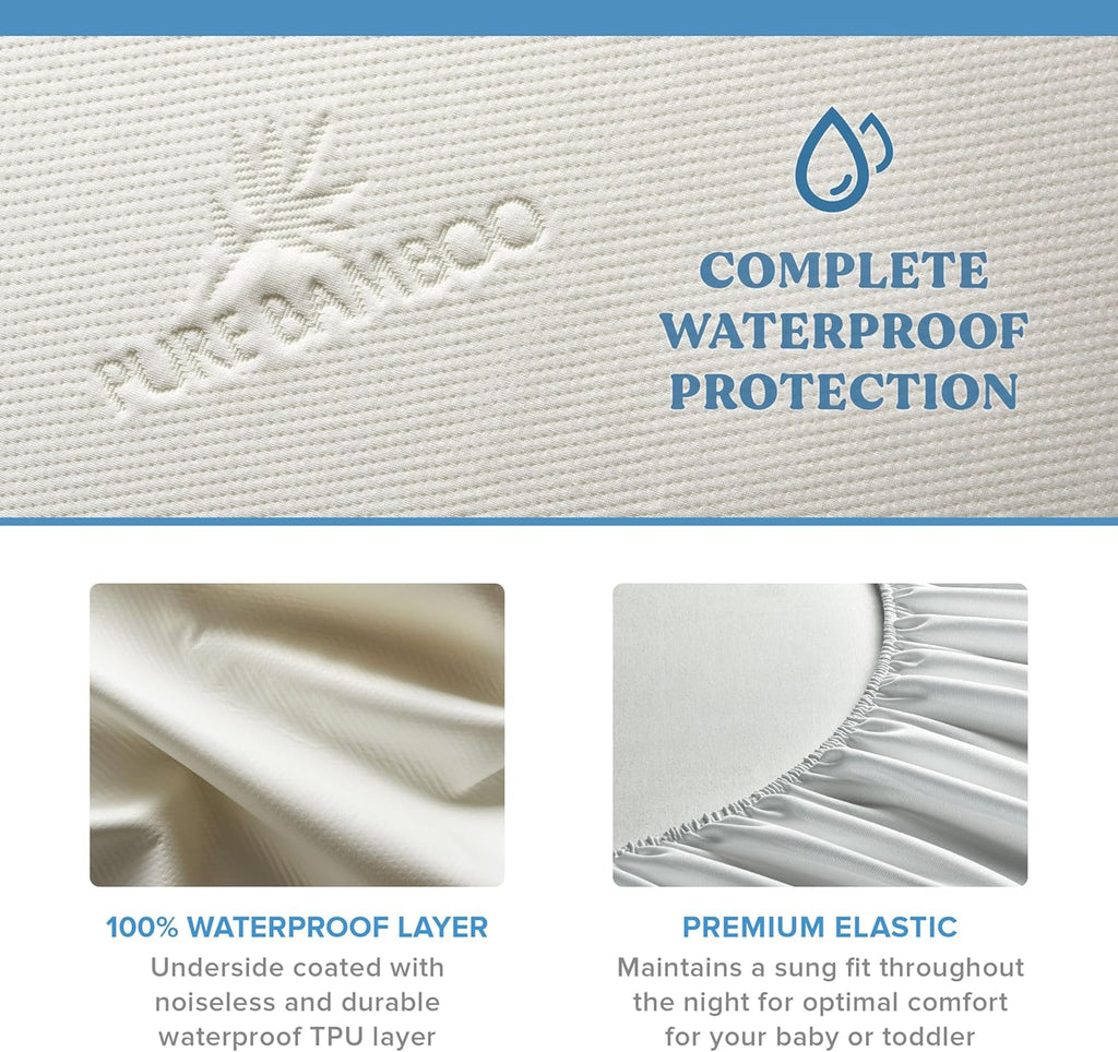 Pure Bamboo Waterproof Crib Mattress Protector - Breathable, Noiseless Cover Fits 52x28x6 Inch