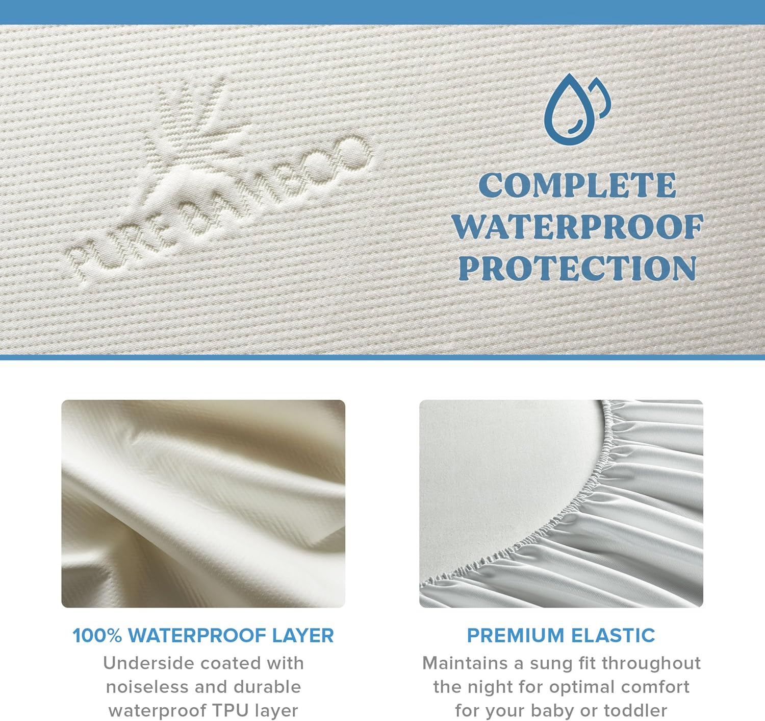 Pure Bamboo Waterproof Crib Mattress Protector - Breathable, Noiseless Cover Fits 52x28x6 Inch